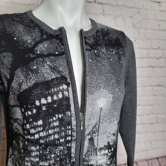 Christopher & Banks City at Night Zip Front Gray Cardigan Size M - Picture 5 of 9